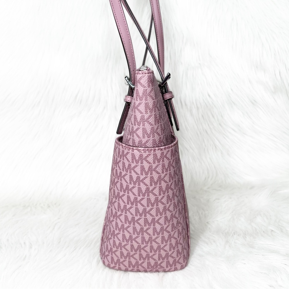 SOLD-Michael Kors Pink MK Logo Zip Top Shoulder Jet Set East West Tote Bag Med - Picture 7 of 9
